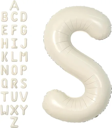 SUWEN Globos de helio grandes de 102 cm (40 pulgadas) con letra S en color crema. Globos grandes de papel de aluminio con letra en helio, de A a Z.