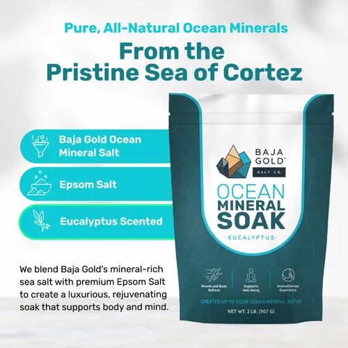 Miniatura 3 de Baja Gold Ocean Mineral Soak – Remojo de baño de magnesio natural y oligoelementos Remojo relajante y limpio de ingredientes para baño, músculos