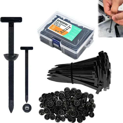 Miniatura 9 de Hebilla universal de nailon para atar cables, bridas negras resistentes con diseño de pasador y botón, bridas de plástico para cables