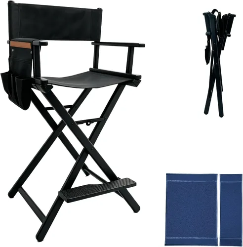 Silla plegable extra alta de 30 pulgadas, silla de aluminio ligera para artista de maquillaje para cliente, silla de director portátil para estudio