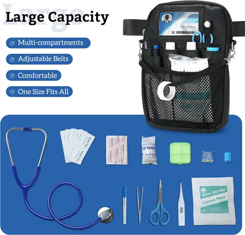 Miniatura 3 de ProCase Riñonera de Enfermera, Bolsa Organizadora Ligera de Utilidades para Suministros Médicos, Estetoscopio, Tijeras para Enfermeras y EMT - Negro