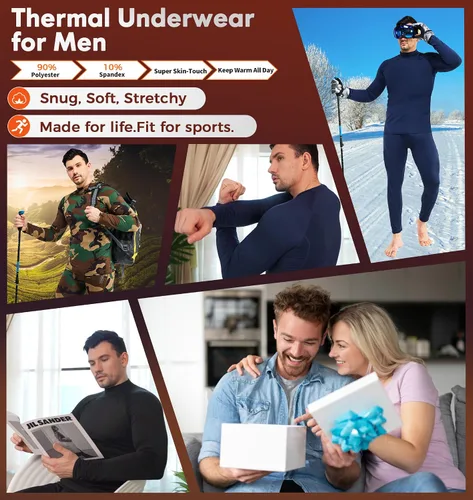 Miniatura 5 de CL convallaria Ropa interior térmica para hombre, ropa interior larga con forro polar, capa base para clima frío, XS-4XL
