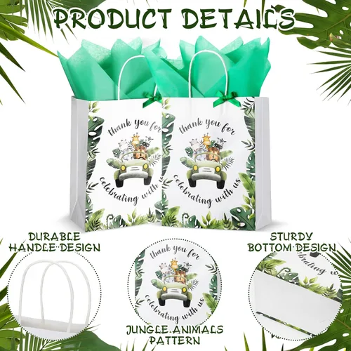 Miniatura 3 de Seajan Paquete de 24 bolsas de recuerdo de fiesta de animales de safari de selva para baby shower, 10.63 x 8.27 pulgadas, tamaño mediano con asa