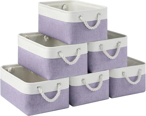 Miniatura 116 de Cestas de almacenamiento para estantes de 11.8 x 7.9 x 5.2 pulgadas, contenedores de almacenamiento plegables de tela con asas, organizador