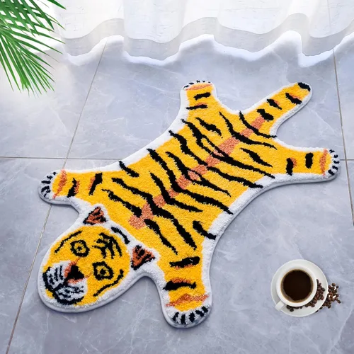 Miniatura 10 de Alfombra con estampado de leopardo, tapete de baño de leopardo rosa para baño, tapete de puerta de guepardo y tigre, antideslizante, tapete Rosa