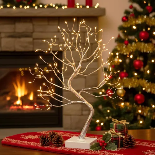 Miniatura 2 de EAMBRITE Soporte para Regalo de Árbol de Dinero, Árbol de Abedul Iluminado de 2 Pies 24LED, Temporizador Alimentado por Batería/USB, Pantalla