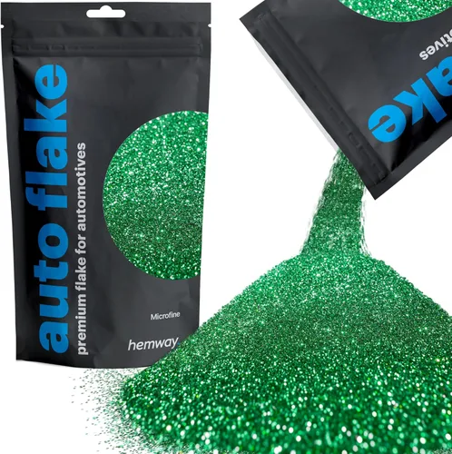 Hemway Purpurina metálica para automóviles MICROFINE 1/256" .004" 0.1mm 100 micras, aditivo de pintura en escamas metálicas 100 g para uso con Verde