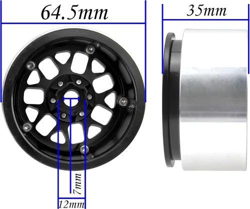 Miniatura 6 de Paquete de 4 llantas HIRCQOO Metal Beadlock de 2.2 pulgadas, 12 bujes hexagonales compatibles con Axial SCX10 90046 SCX10-III Redcat Gen7 D90