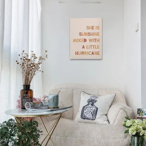 Miniatura 3 de PHAMTE Decoración de pared para dormitorio de niñas, arte de pared con texto en inglés «She is Sunshine Mixed with a Little Hurricane», lienzo