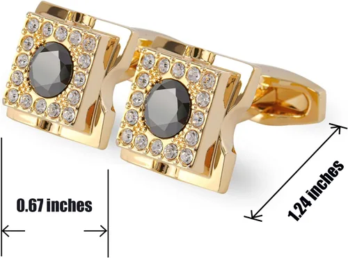 Miniatura 2 de Sogee Gemelos chapados en oro de 18 quilates de cristal negro para hombre, cuadrados, elegantes, gemelos para negocios, bodas, fiestas, regalo único