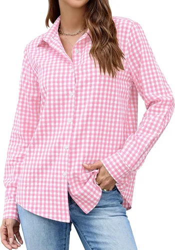 Miniatura 13 de LOMON Camisa de Botones para Mujer Tops de Primavera Verano Manga Larga Negocios Elegante Casual Blusas con Cuello Conjuntos de Trabajo Ropa