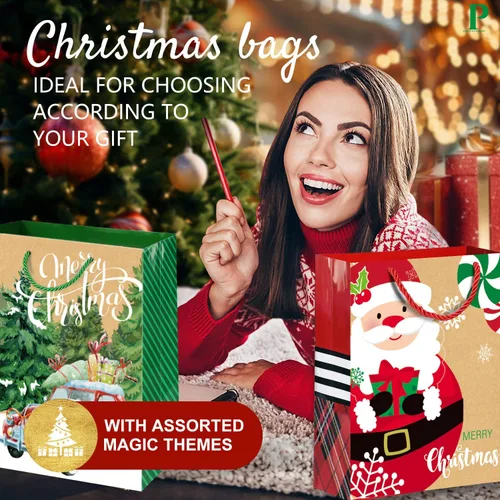 Miniatura 6 de Party Funny 24 Bolsas Pequeñas de Regalo de Navidad a Granel con Asas, 26 Papel de Seda y 60 Unidades de Etiquetas de Regalo de Navidad - Juego