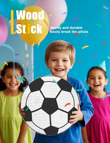 Miniatura 7 de Piñata de fútbol – Incluye palo de madera, vendaje de ojos y confeti – 13 x 13 x 3 pulgadas – Perfecto para decoraciones de fiestas deportivas