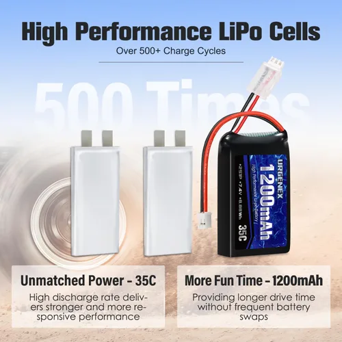 Miniatura 5 de SCX24 Batería 7.4V Lipos 2S 35C (Ráfaga 70C) 1200mAh Batería de Litio Recargable con Enchufe PH2.0 Compatible con la mayoría de coches RC y camiones