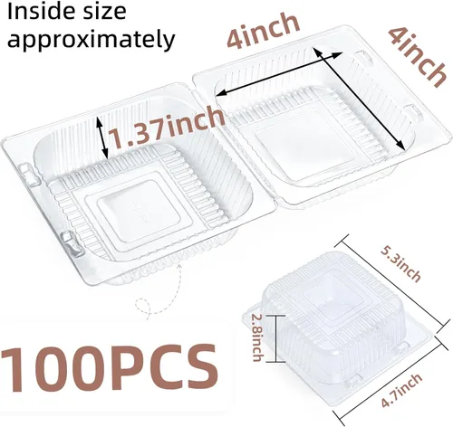 Miniatura 2 de Paquete de 100 Contenedores de Alimentos Tipo Almeja Transparentes, Contenedores Desechables de Plástico con Bisagra para Llevar con Tapas