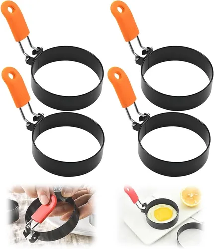 Miniatura 11 de Anillos de huevo para freír, anillos de huevo de acero inoxidable para freír anillos de huevo con mango de silicona, anillos redondos de 3.5 Naranja