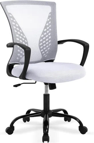 Miniatura 11 de Silla de oficina ergonómica con soporte lumbar, silla de computadora de malla ajustable para oficina en casa, silla giratoria de respaldo medio