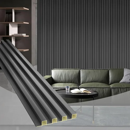 Miniatura 10 de OUZUGIE WPC Paneles de Pared de Rejilla Acústica, Paquete de 8 Paneles de Pared 3D de 114 x 6 Pulgadas para Decoración de Paredes Interiores, Sala