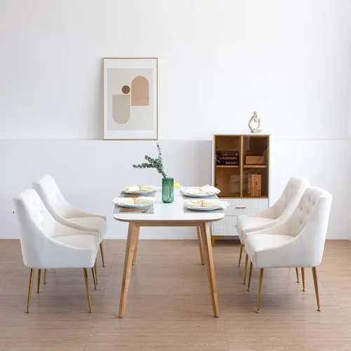 Miniatura 8 de Juego de 2 sillas de comedor modernas, sillas de mediados de siglo con cojines de 5.12 pulgadas y patas doradas, sillas de comedor tapizadas