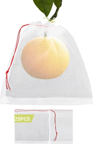 Miniatura 22 de Bolsas protectoras de frutas de malla, 50 bolsas de frutas grandes de 14 x 21 pulgadas para árboles frutales, bolsa de malla duradera para jardín