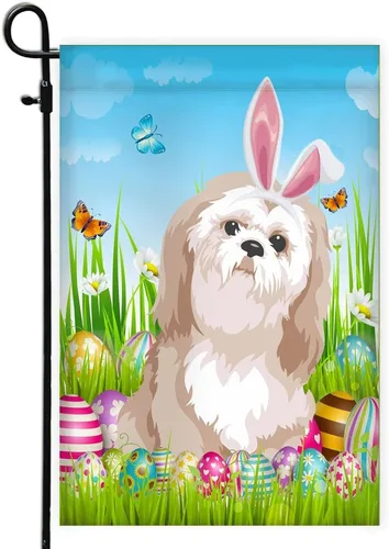 Miniatura 23 de Beagle Happy Easter Day Holiday Flag Funny Dog Wear Bunny Ears Headband Cute for Home Decor (12" x 18") USA Garden Flag Premium Decorative Yard