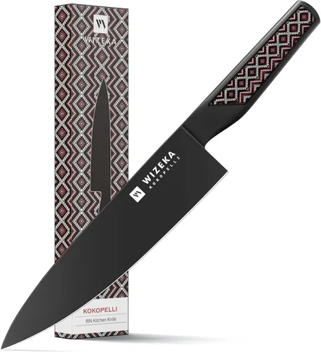 Miniatura 8 de WIZEKA Cuchillo de cocinero: 8 pulgadas: Cuchillo de cocina extremadamente afilado: acero inoxidable de alto carbono de espiga completa: cuchillo