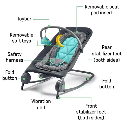 Miniatura 3 de Summer Infant 2-en-1 Mecedora y Silla Balancín Duo (Gris y Azul Agua) Mecedora y Balancín Conveniente y Portátil para Bebés Incluye Juguetes Suaves
