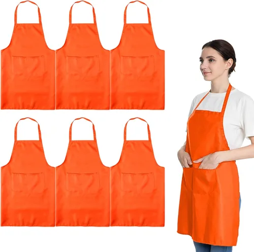 Miniatura 13 de Total de 6 delantales con babero azul bebé a granel con 2 bolsillos para mujeres, hombres y adultos, cocina de chef (6, azul bebé)