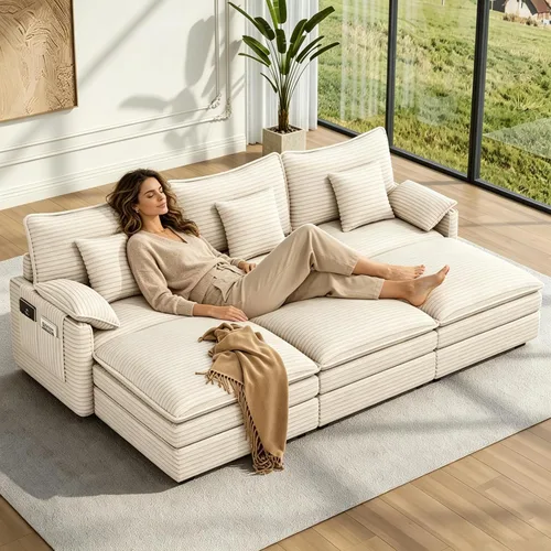 Miniatura 15 de Vesgantti 74" Cloud Couch for Living Room, 2 Seaters Deep Seat Sectional Modular Sofa, Double Cushion Corduroy Small Sofas Living Room Couches for