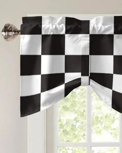 Miniatura 3 de Cortinas modernas de mosaico en blanco y negro para sala de estar, dormitorio, baño, ventana de cocina, cenefa de panel con bolsillo para barra