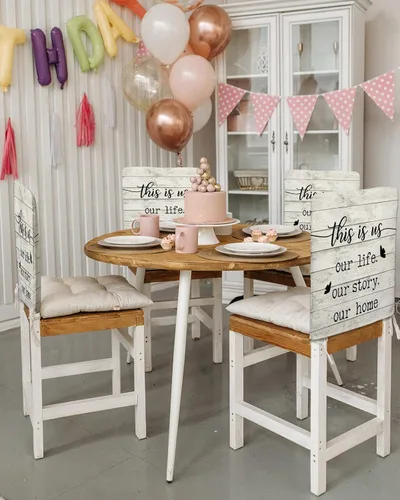 Miniatura 3 de LiDU Juego de 4 fundas para sillas de comedor con diseño de mariposas rústicas y retro, de madera a rayas, fundas extraíbles para sillas de cocina