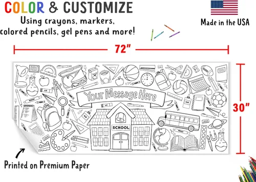 Miniatura 3 de Tiny Expressions Póster para colorear de regreso a la escuela para niños, enrollado, sin arrugas, 30 x 72 pulgadas, mantel gigante para colorear