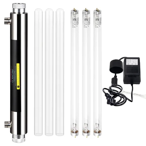 Geekpure Sistema de filtro de agua UV de 6 GPM para toda la casa con 3 filtros UV + 3 fundas de cuarzo (25 vatios)