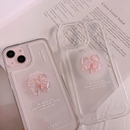 Miniatura 5 de Ownest Compatible para iPhone 7/iPhone 8/iPhone SE Linda Funda de 3D Rosa Moño Delgado Transparente Diseño Estético Protección para Lente de Cámara