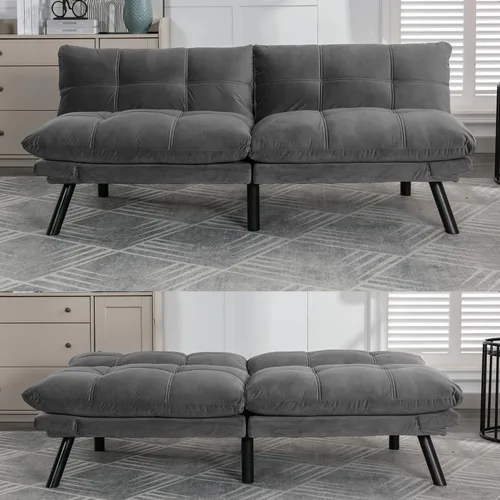 Miniatura 9 de Sofá cama futón, sofá futón plegable convertible, sofá pequeño transpirable para estudio compacto en sala de estar y dormitorio, oficinas, sofá Beige