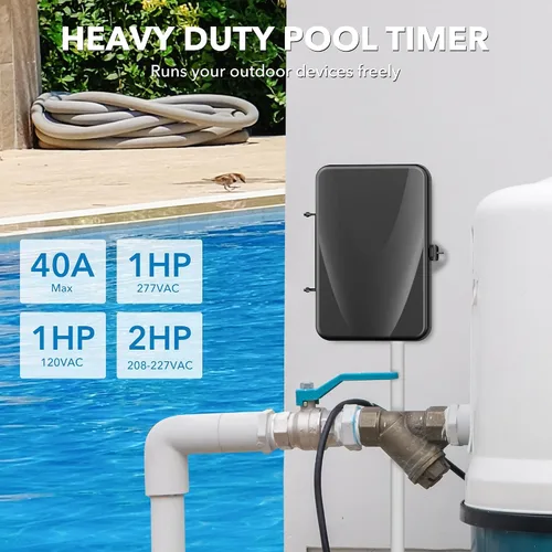 Miniatura 6 de BN-LINK Temporizador de piscina, interruptor temporizador mecánico para exteriores para calentador de agua, bomba de piscina, carcasa de metal