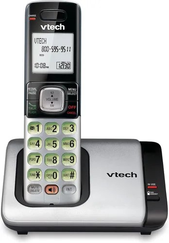 Teléfono Vtech DECT 6.0 con identificador de llamadas / llamada en espera, plata / negro con 2 auriculares inalámbricos, Plateado 1 Auricular Plata