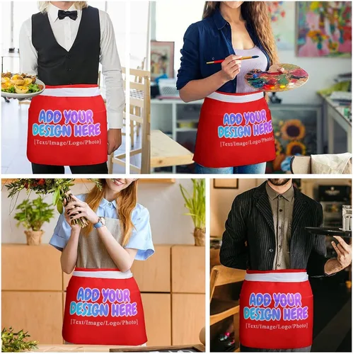 Miniatura 91 de AXKEUDO Delantal personalizado con bolsillos, delantales de cintura para camarera para cocinar en casa, restaurante, servir trabajo