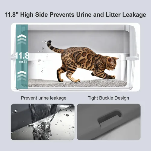 Miniatura 2 de Caja de arena de acero inoxidable para gatos, caja de arena de metal de alta cara abierta con cuchara, cajas de arena extra grandes para gatitos