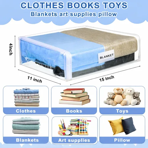 Miniatura 2 de Kenning Juego de 20 bolsas de almacenamiento de vinilo transparente con cremallera para organizador de sábanas, bolsas de plástico para suéter