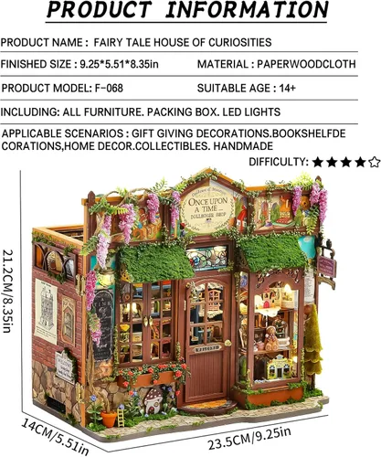 Miniatura 2 de Roroom Kit de casa en miniatura, kit de rincón de libro de cuento de hadas con luz LED, rompecabezas de madera 3D, kit de casa de muñecas