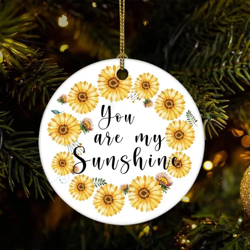 Adorno de Navidad de cerámica impreso en dos caras con texto en inglés "You are My Sunshine", novedad para familiares, amigos, niños, regalos