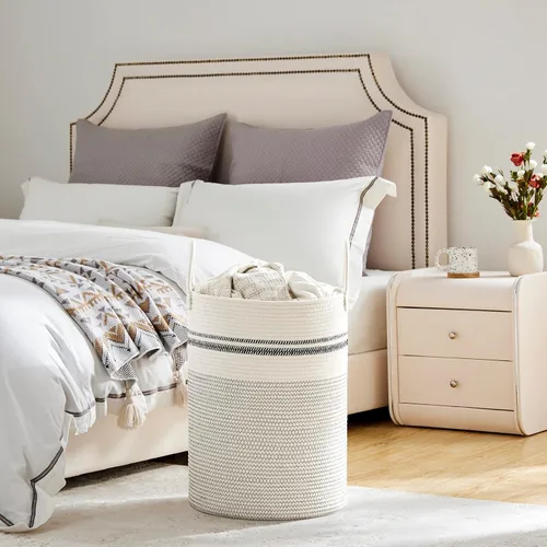 Miniatura 4 de VIPOSCO Cesta de lavandería grande, cesta de almacenamiento de cuerda tejida alta para mantas, juguetes, ropa sucia en la sala de estar, baño, Rayas