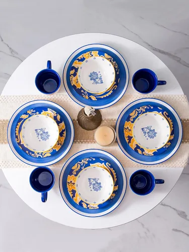 Miniatura 3 de Wisenvoy Juego de platos y cuencos de cerámica, juego de platos de porcelana para 4 platos llanos
