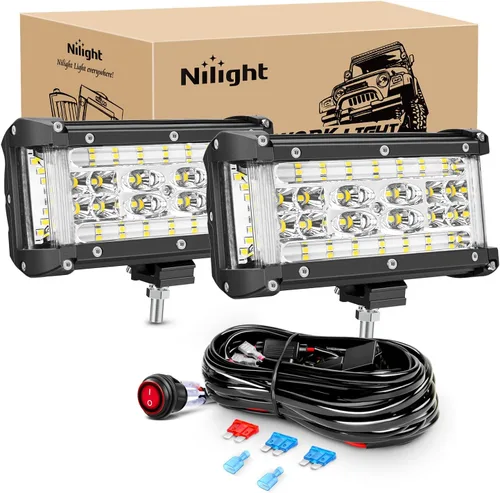 Miniatura 11 de Nilight - Barra de luz LED ZH304, 2 unidades, 5 pulgadas, 72 W, 10800 lúmenes, luz amarilla de inundación, luces todoterreno con kit de arnés