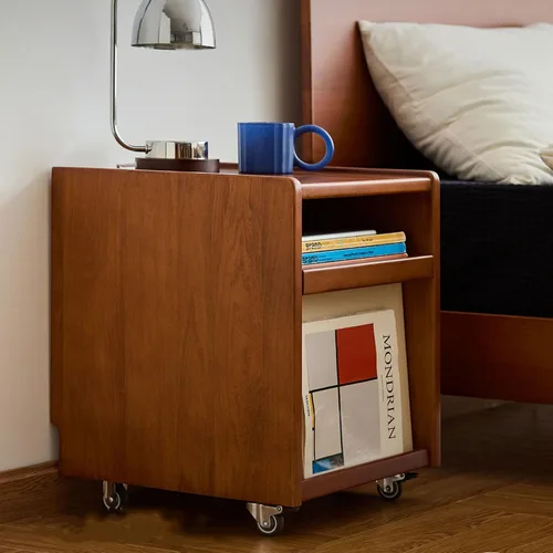 Miniatura 6 de Solid Wood Mobile Side Table with Wheels,Rolling Side Table with Storage,Unique Floating Design Storage Organizer for Bedroom, Living Room, Small