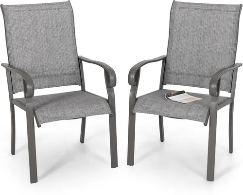 Miniatura 15 de NUU GARDEN Juego de 2 sillas de comedor para patio, sillas de comedor al aire libre con marco recubierto de polvo, sillas de comedor de metal