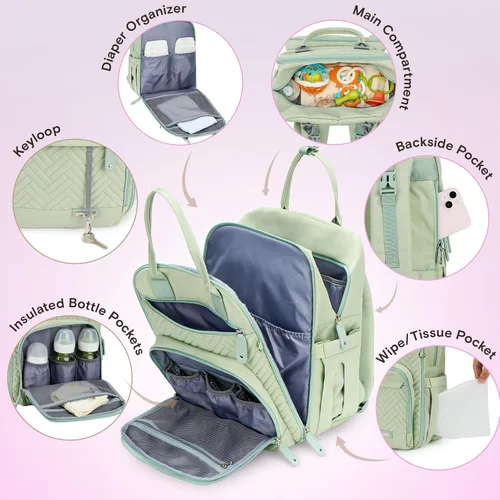 Miniatura 3 de iniuniu Mochila para pañales, kit 4 en 1, bolsas de bebé unisex grandes para niños y niñas, mochila de viaje impermeable con bolsa para pañales