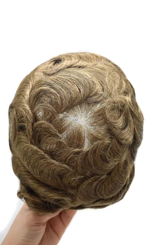 Miniatura 69 de Peluca de repuesto de cabello natural de poliuretano con encaje frontal para hombre (7x9 pulgadas, densidad de luz, 1B40# negro natural con 40% gris)