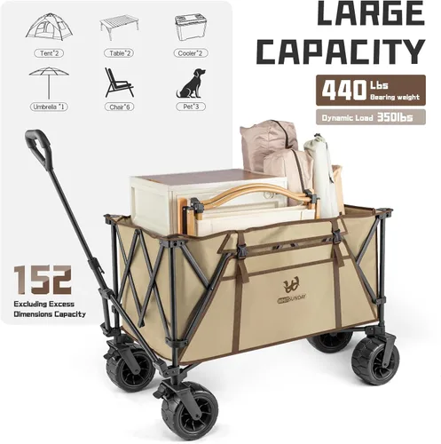 Miniatura 2 de Whitsunday - Carro plegable de alta resistencia con ruedas todo terreno, 200 kg Carro plegable de utilidad para camping, parque con mesa para playa